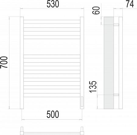 Енисей П9 500х700  электро (sensor quick touch) Полотенцесушитель TERMINUS  Курск - фото 3