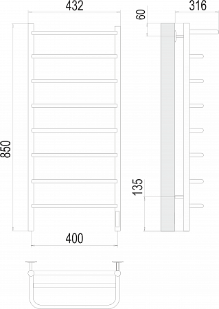 Полка П8 400х850 Электро (quick touch) Полотенцесушитель  TERMINUS Курск - фото 3