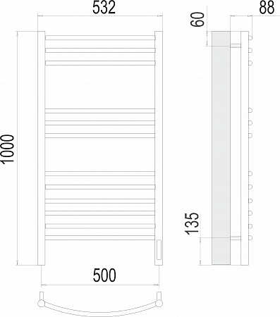 Классик П12 500х1000 электро (sensor quick touch)  Полотенцесушитель TERMINUS Курск - фото 3