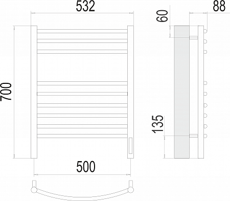 Классик П9 500х700 электро (sensor quick touch)  Полотенцесушитель TERMINUS Курск - фото 3