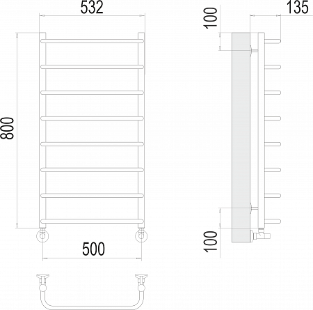 Стандарт П8 500х800  Полотенцесушитель  TERMINUS Курск - фото 3