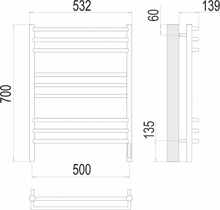 Прато П9 500х700 электро (sensor quick touch) Полотенцесушитель  TERMINUS Курск - фото 3