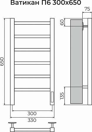 Ватикан П6 300х650 Электро (quick touch) Полотенцесушитель TERMINUS Курск - фото 3