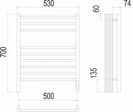 Сицилия П9 500х700 электро (sensor quick touch) Полотенцесушитель TERMINUS)  Курск - фото 3