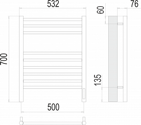 Аврора П9 500х700 электро (sensor quick touch)  Полотенцесушитель TERMINUS Курск - фото 3