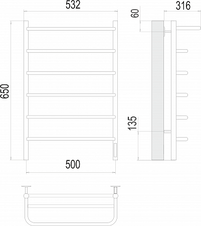 Полка П6 500х650 Электро (quick touch) Полотенцесушитель  TERMINUS Курск - фото 3